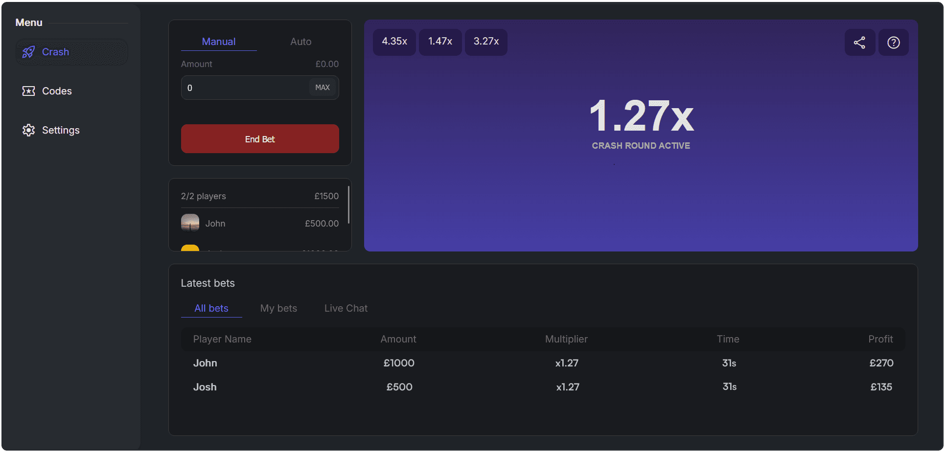 Crash Online: game interface